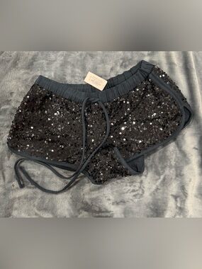 La SENZA Black Sequin Athletic Shorts with Drawstring